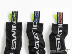 Set of three stationary swimming resistance bands for pool exercises